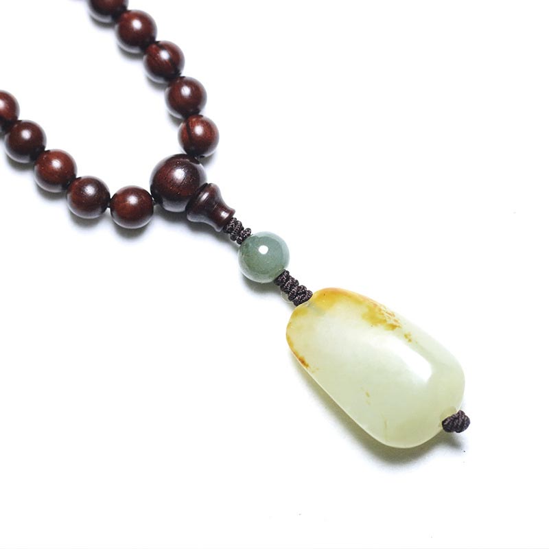 Bracelet Mala en bois de santal rouge et jade à petites feuilles de 6 mm pour la méditation