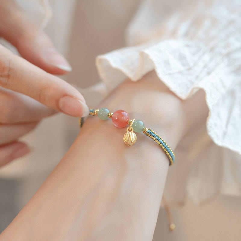 Bracelet de confiance en agate rouge et jade lotus