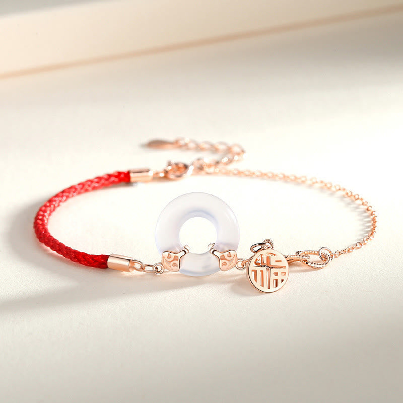 Bracelet d'harmonie Fu en argent sterling 925 avec boucle de paix et calcédoine