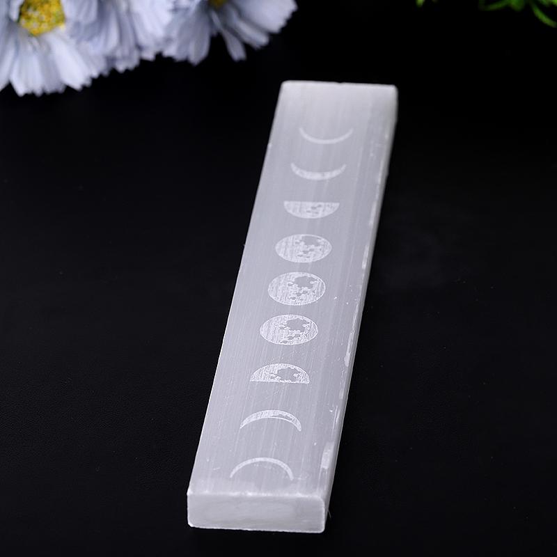 Baguette en cristal de sélénite de 9 pouces avec gravure de lune