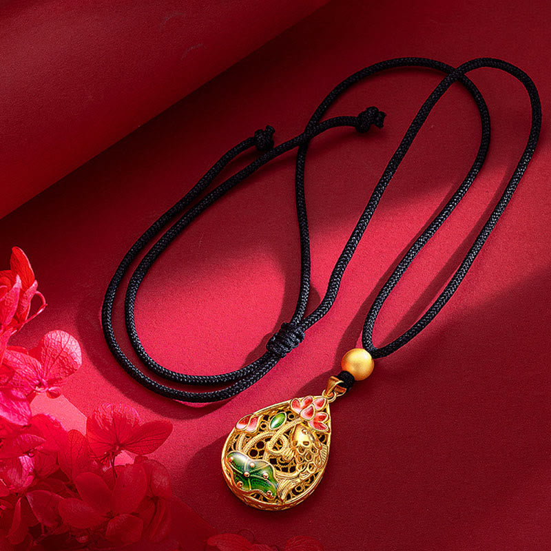 Collier en cuivre avec pendentif porte-bonheur en forme de poisson koï et lotus, 31 mm