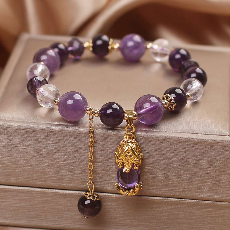 Unisex Amethyst PiXiu Healing Bracelet with Copper Balance