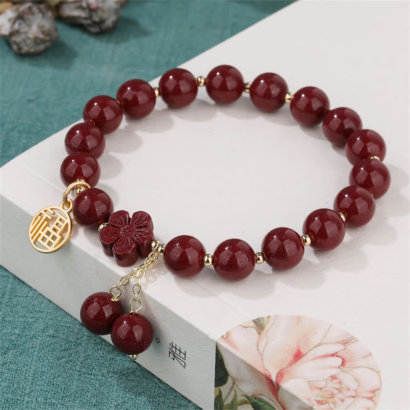 8mm Cinnabar Fu Character Blessing Bracelet for Meditation