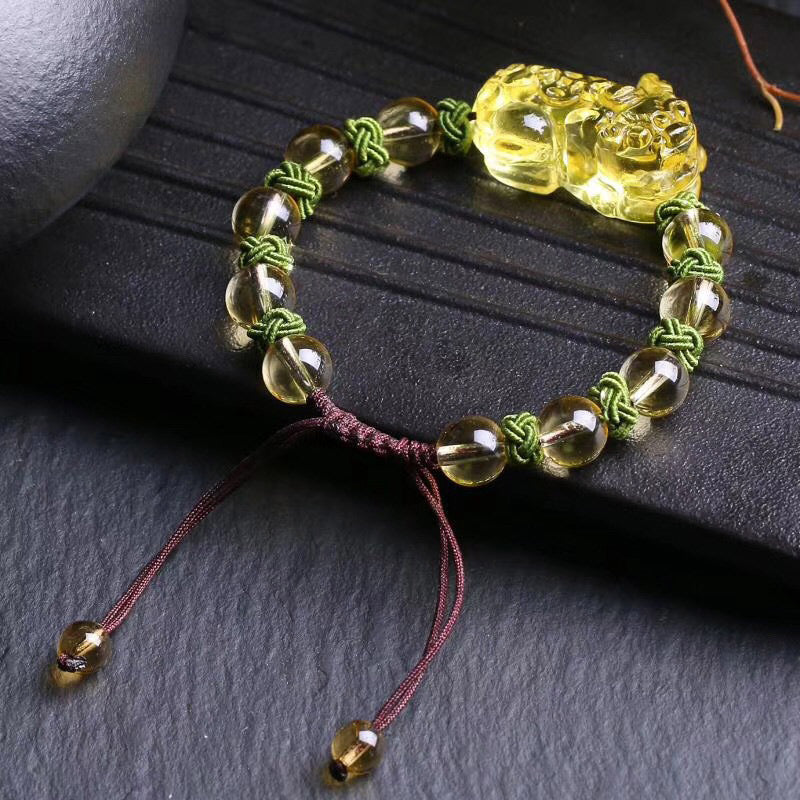 Bracelet de protection de richesse en citrine Pixiu de 8 mm