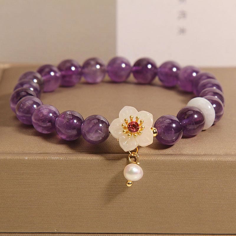 Bracelet d'équilibre en perles d'agate blanche et améthyste pour poignet de 14 à 17 cm