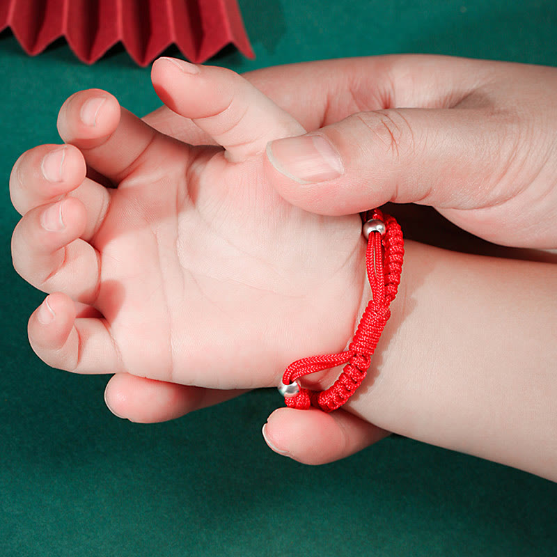 999 Sterling Silver Chinese Zodiac Kids Red Rope Luck Bracelet