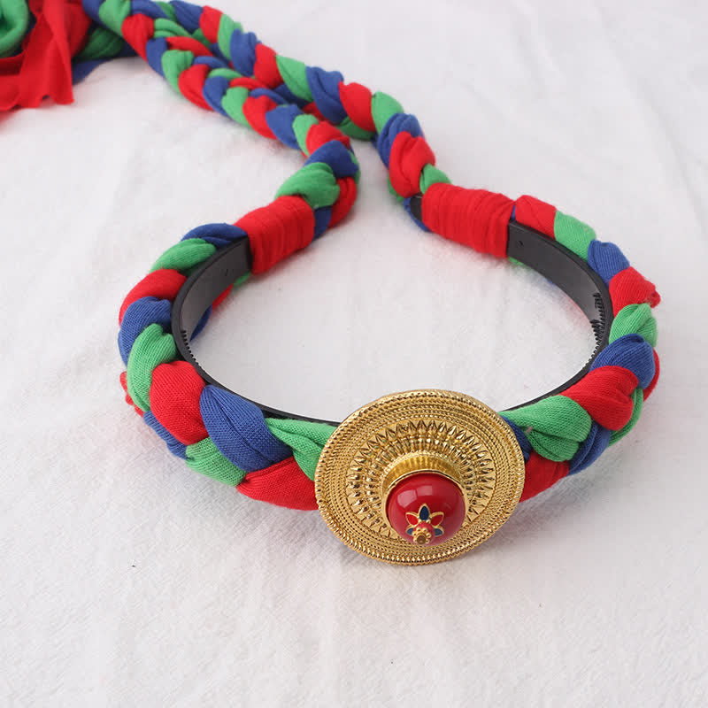 Accessoires pour cheveux spirituels en cuivre avec perles à pompons tibétaines colorées