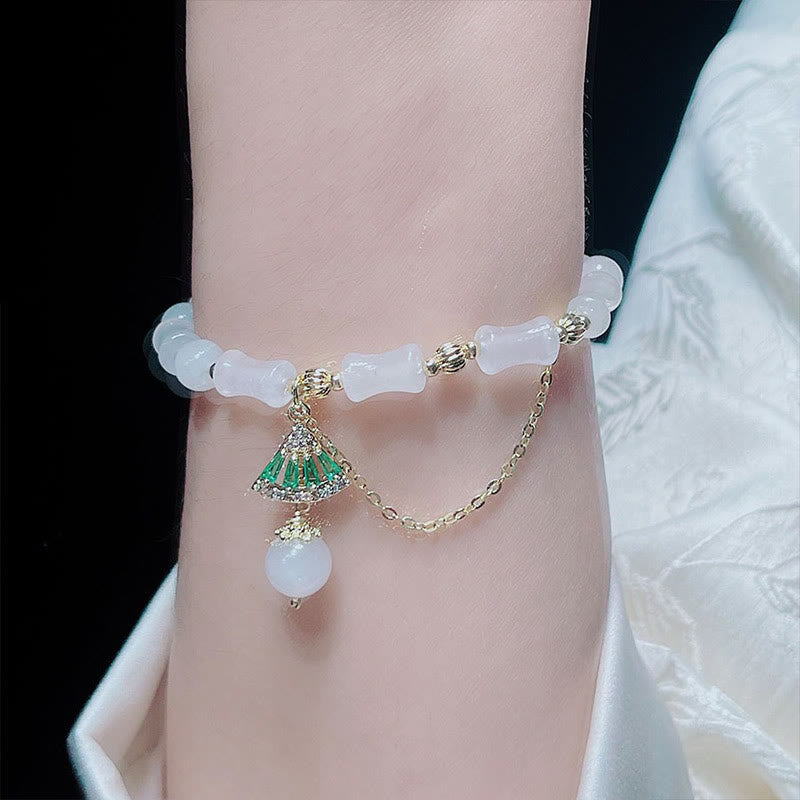 Bracelet porte-bonheur en bambou et jade blanc de Tianshan