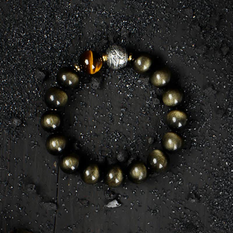 Bracelet de protection en obsidienne arc-en-ciel et obsidienne dorée 8 mm