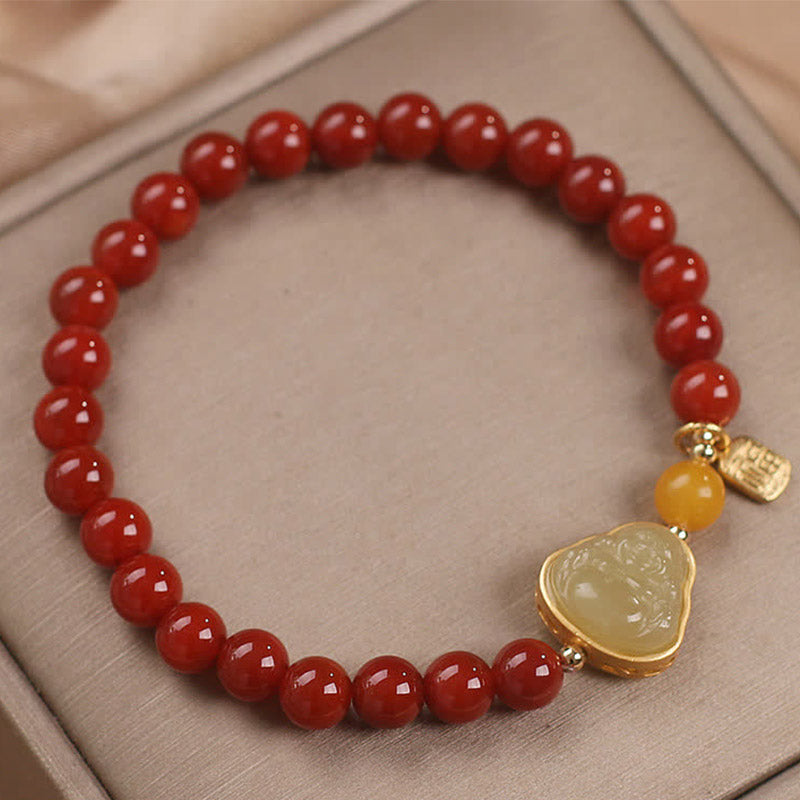 Bracelet Bouddha Confiance en Jade Agate Rouge