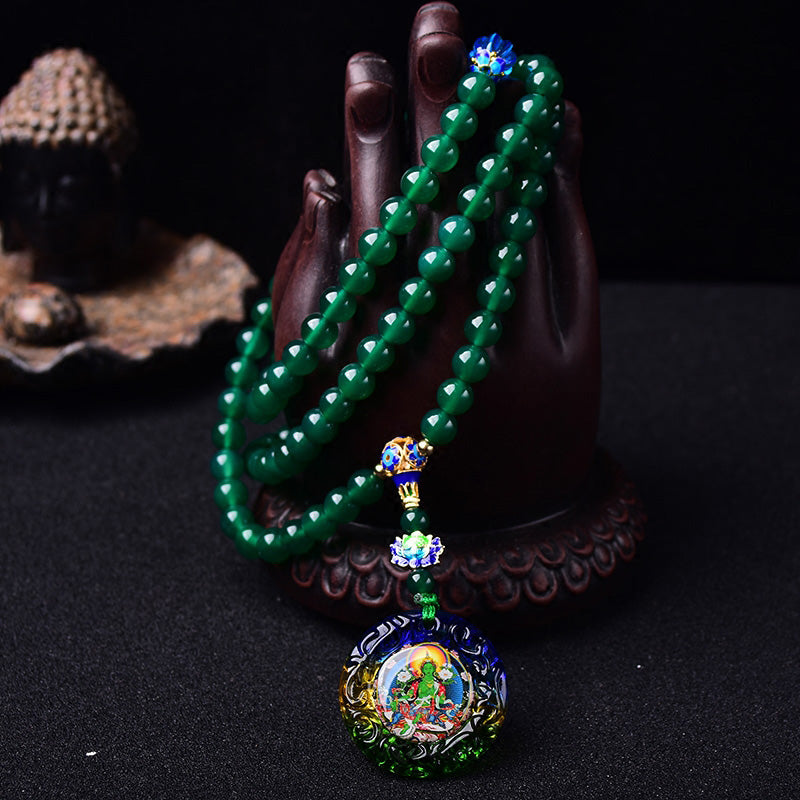 Bracelet de méditation 108 perles en agate verte 8 mm