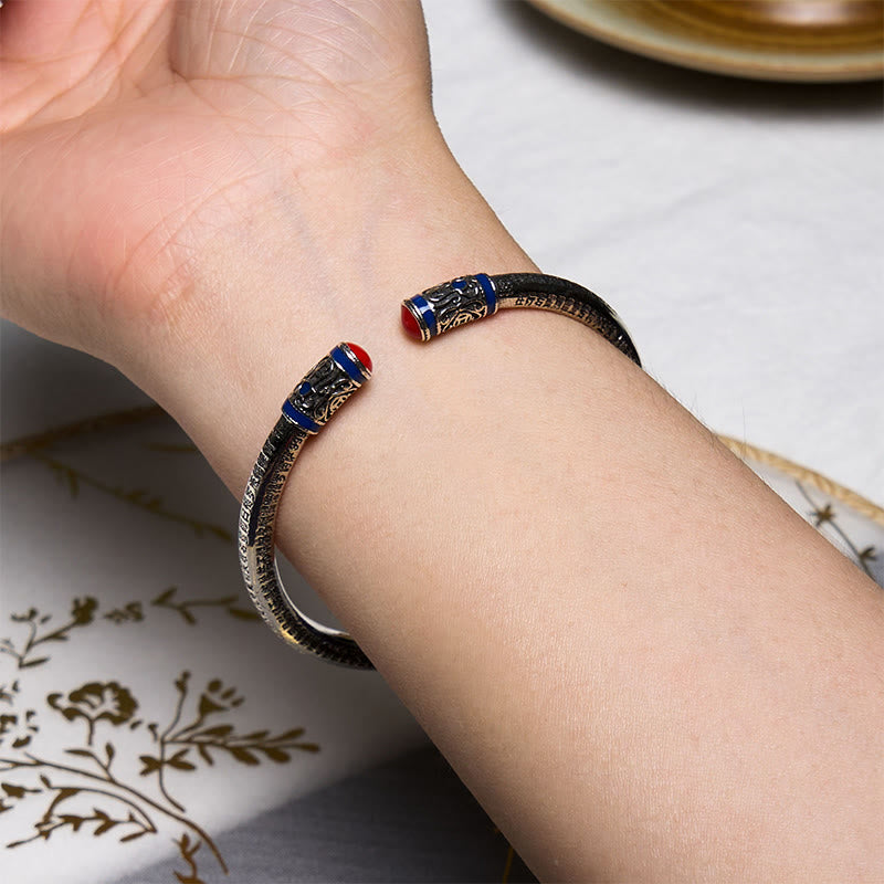 Bracelet de guérison en cuivre de 58 mm avec pièces sculptées du Sutra du cœur