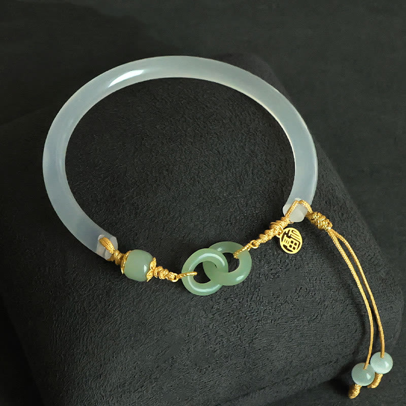 Bracelet boucle de paix en argent sterling et jade Hetian blanc, 58 mm