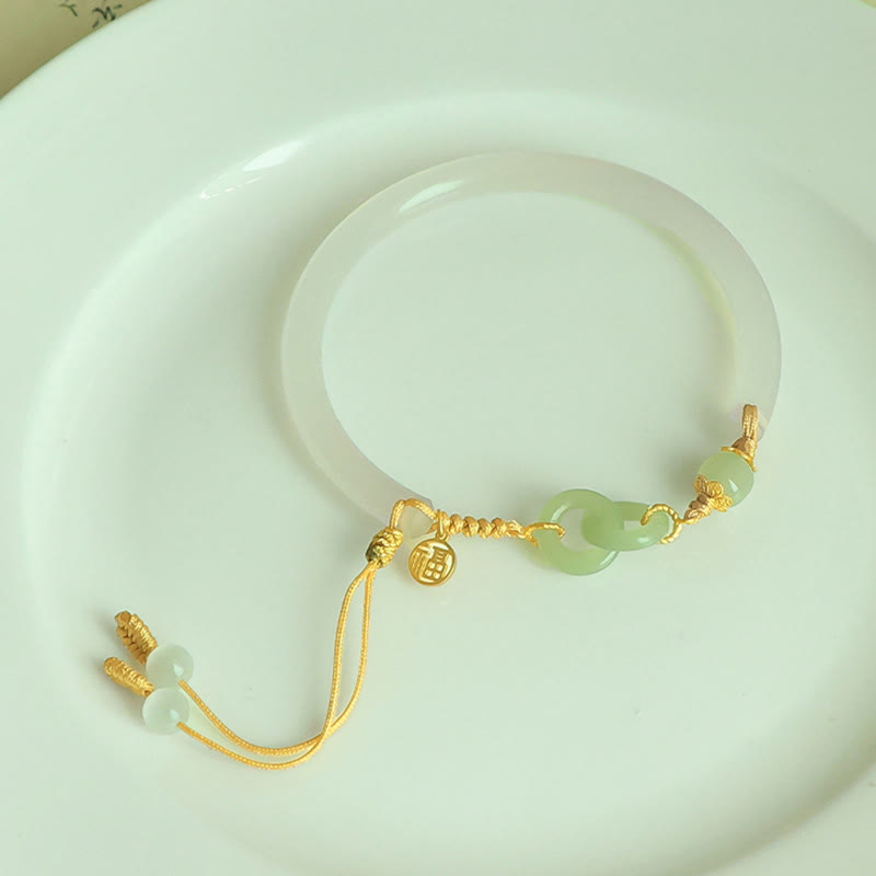 Bracelet boucle de paix en argent sterling et jade Hetian blanc, 58 mm