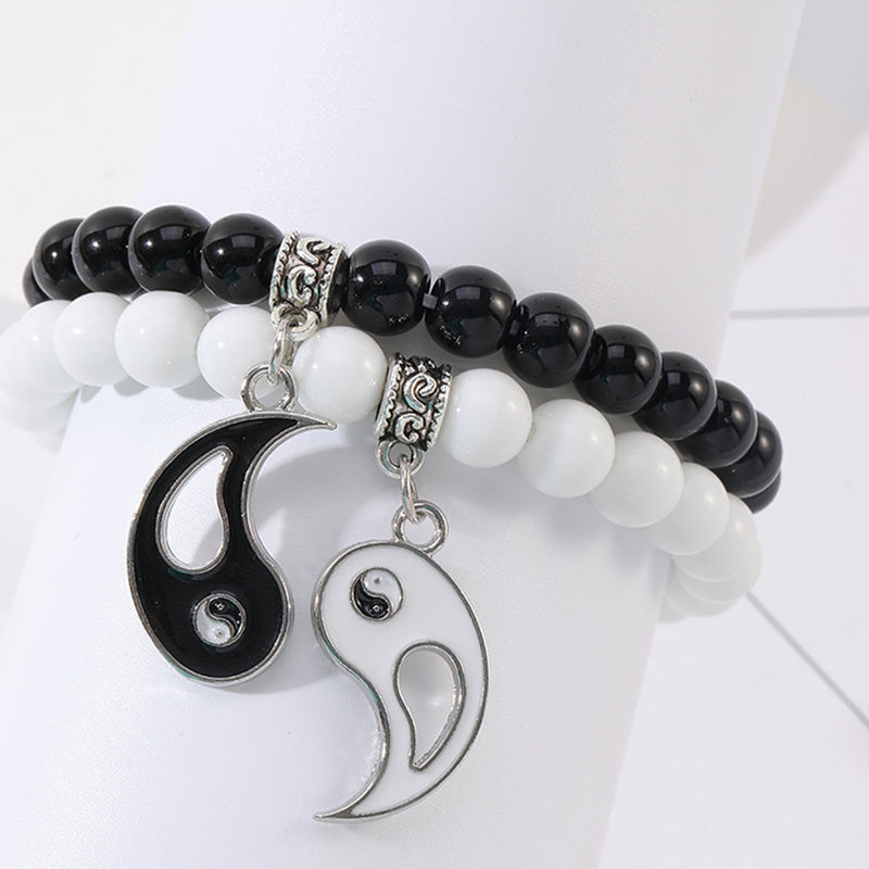 Bracelet Yin Yang 8 mm avec onyx noir et turquoise blanche