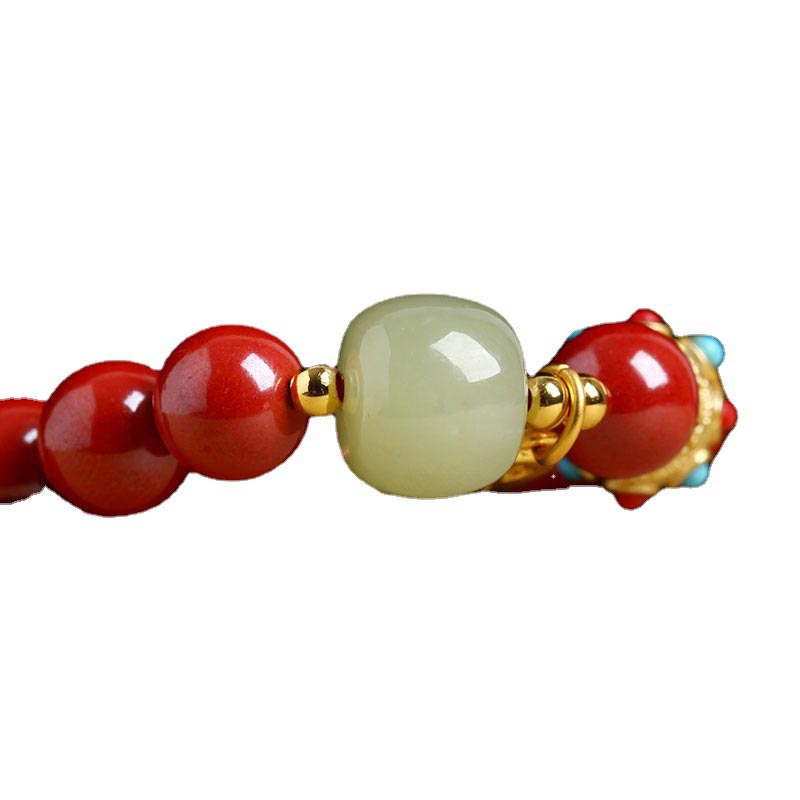 Bracelet à breloques unisexe en cinabre et aventurine verte 8 mm
