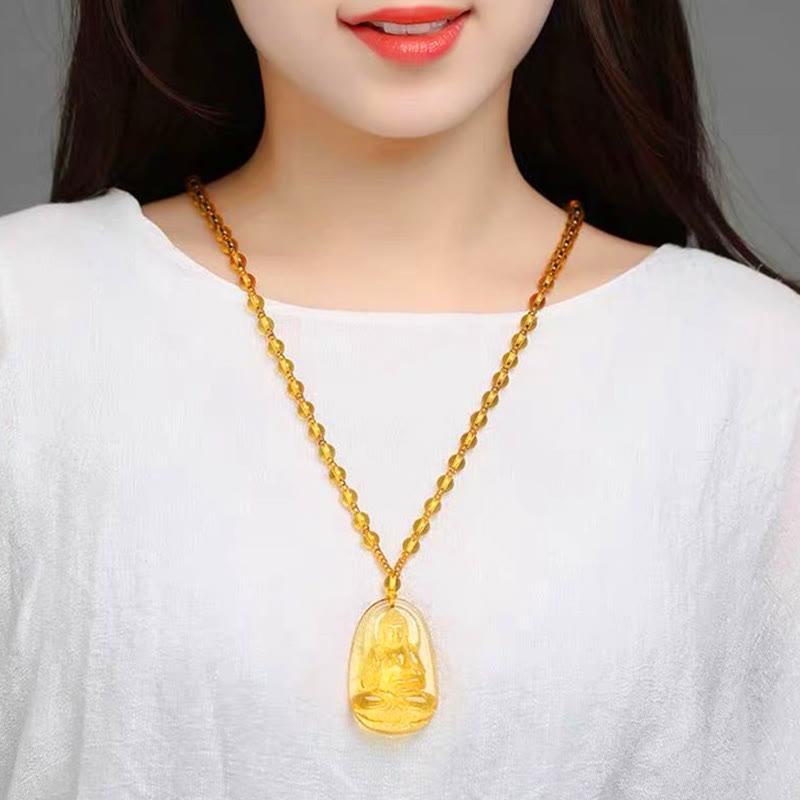Collier pendentif en citrine naturelle, chaîne de perles de 70 cm