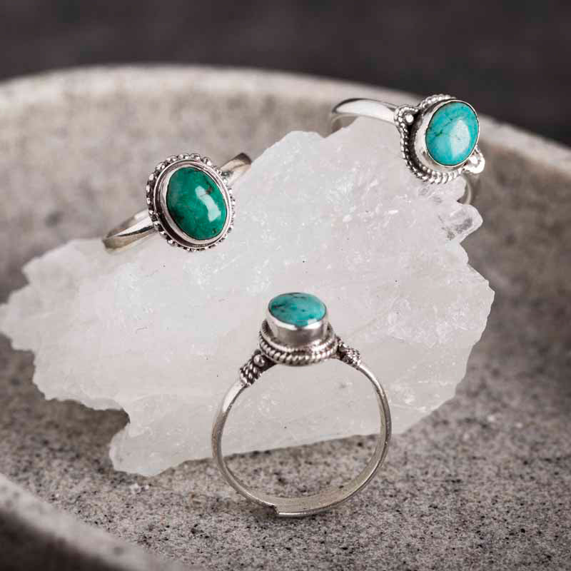 Bague turquoise ajustable en argent sterling 925 Sagesse