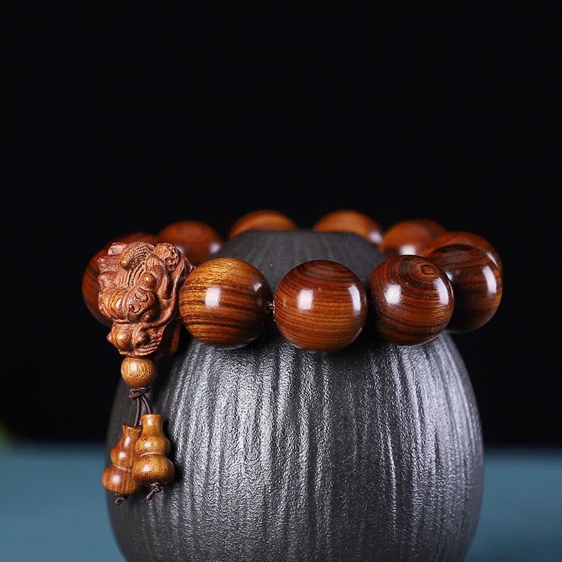 Dragon Carved Protection Bracelet in Rosewood & Sandalwood 20mm Beads