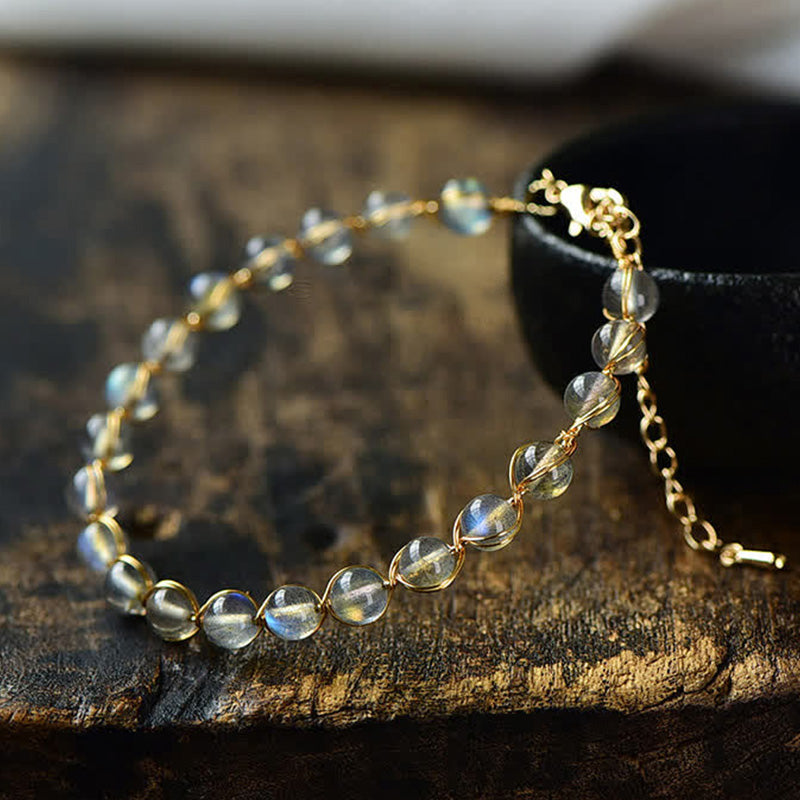 Bracelet de guérison en or 14 carats avec pierre de lune pour une énergie positive et un calme optimal