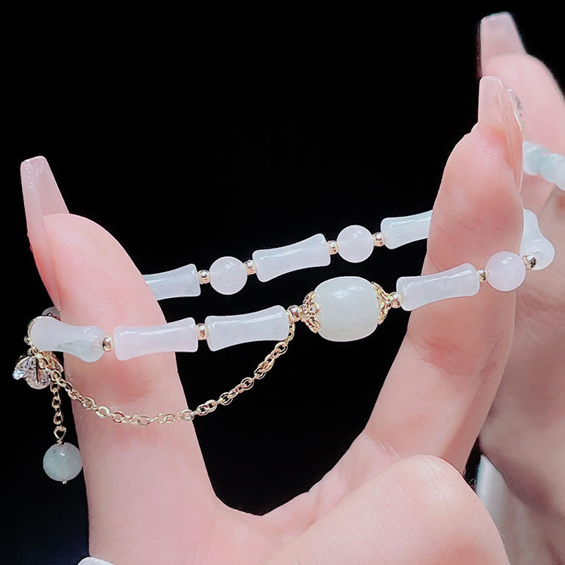 Bracelet porte-bonheur en bambou et jade blanc de Tianshan