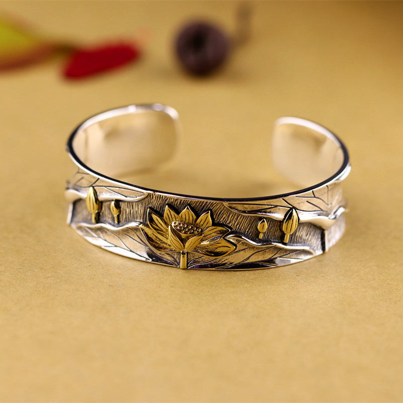 Bracelet Calme Fleur de Lotus en Argent Sterling 925 Réglable