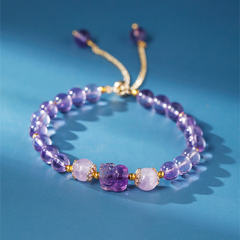 Bracelet de guérison Pixiu 6 mm avec aigue-marine, quartz fraise et améthyste