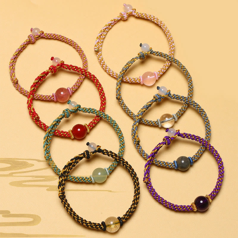Bracelet tressé fait main en agate rouge et améthyste calme