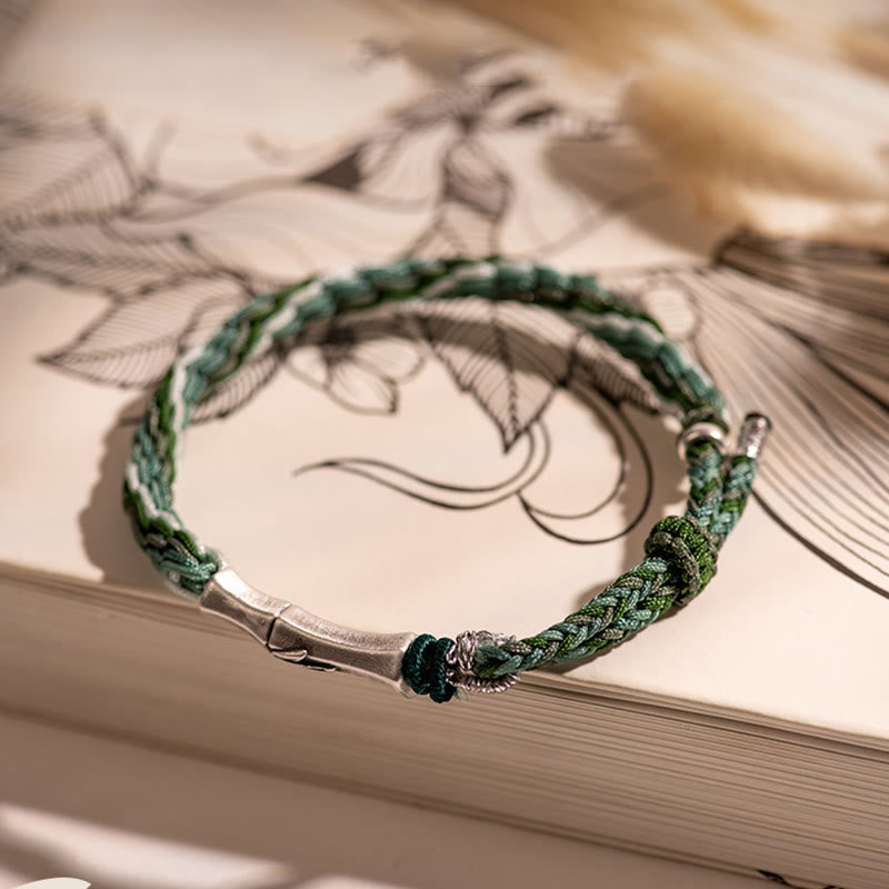 Red String Bracelet in 925 Sterling Silver with Bamboo Knot