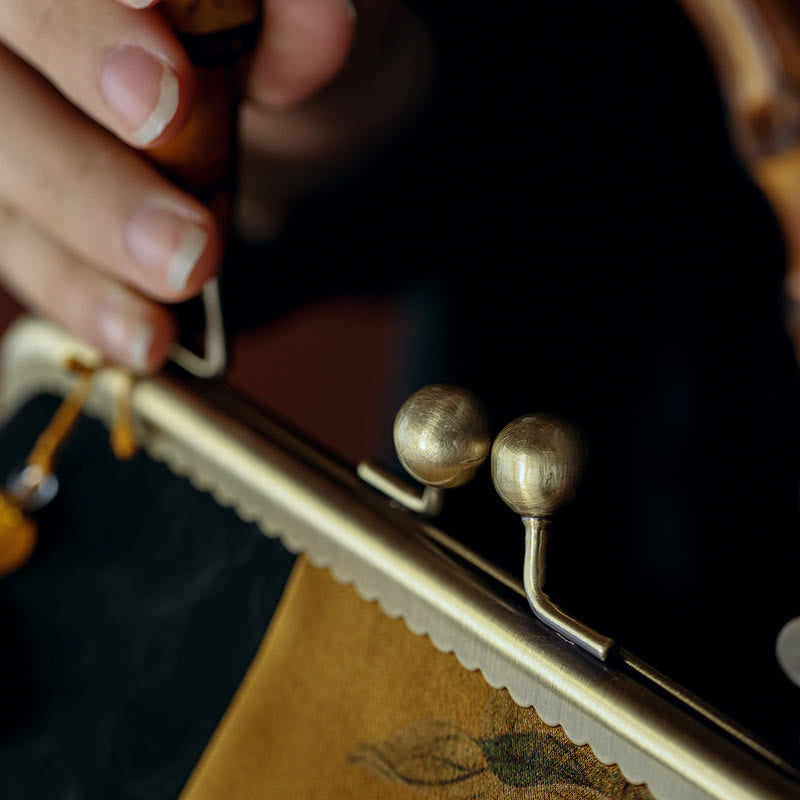 Sac à poignée en bambou inspiré de la nature avec motif de feuilles et d'oiseaux