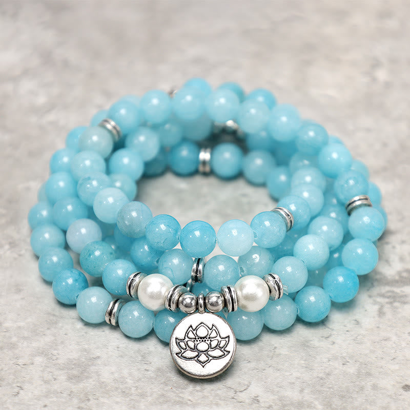 108 Bead Amazonite Gemstone Mala Bracelet for Healing & Confidence