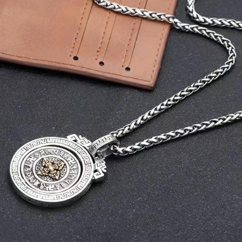 Collier Om Mani Padme Hum | Pendentif rotatif en cuivre et argent