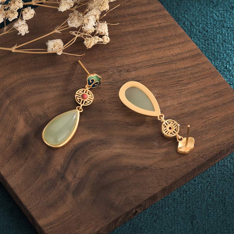 Boucles d'oreilles Double Bonheur en Jade Prospérité 36 mm