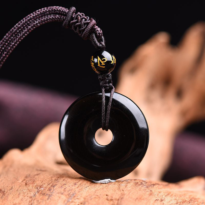 Obsidian Protection Necklace with Gold Sheen & Rainbow Stones