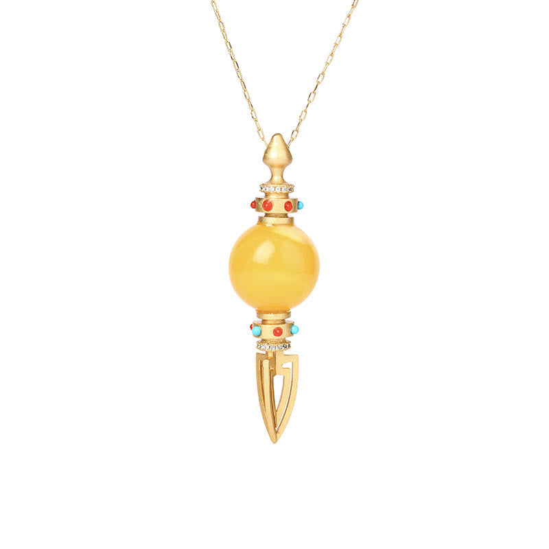 Collier pendentif spirituel plaqué or 24 carats Amber Vajra