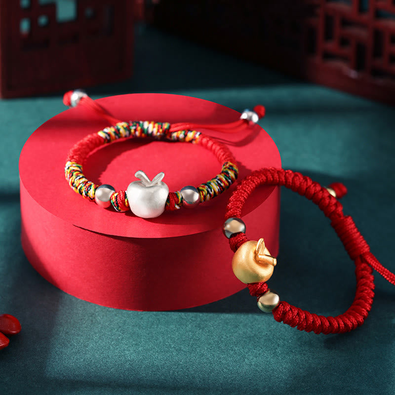 999 Sterling Silver Apple Red String Protection Bracelet