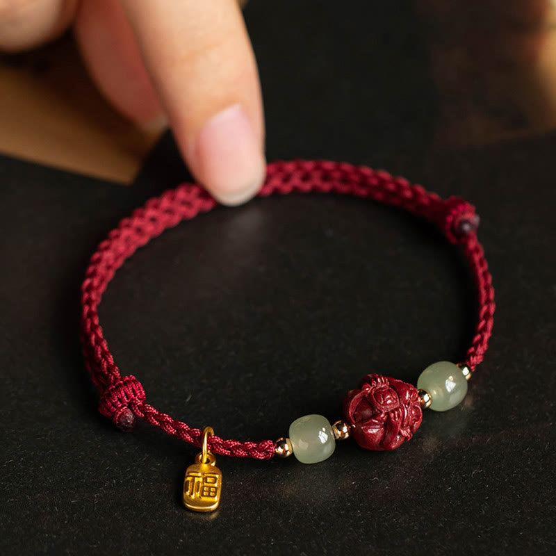 Chinese Zodiac Jade Fu Luck Rope Bracelet