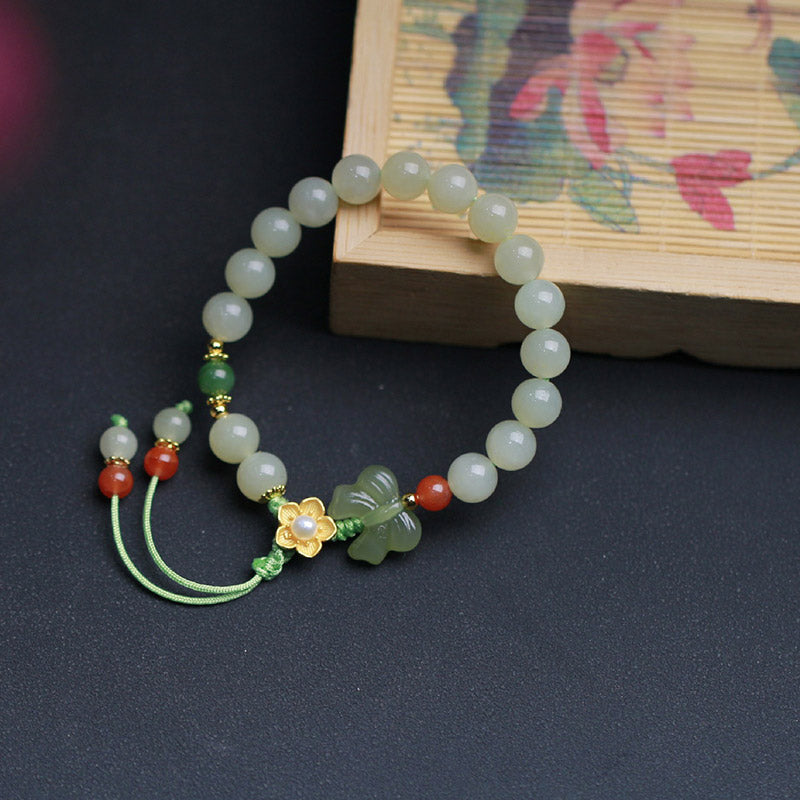 Bracelet porte-bonheur papillon en jade en argent sterling 925
