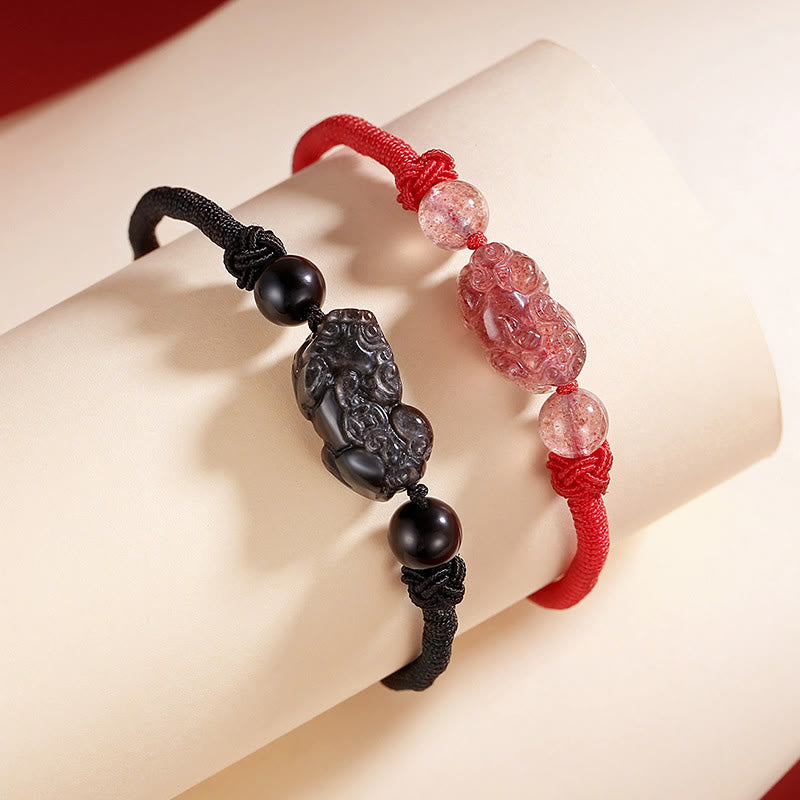 Unisex Silver Sheen Obsidian PiXiu Protection Bracelet 8mm Beads