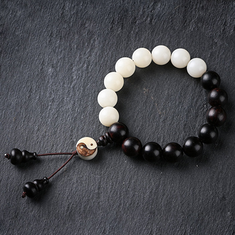 Bracelet de méditation et de protection Yin Yang en ébène de 12 mm