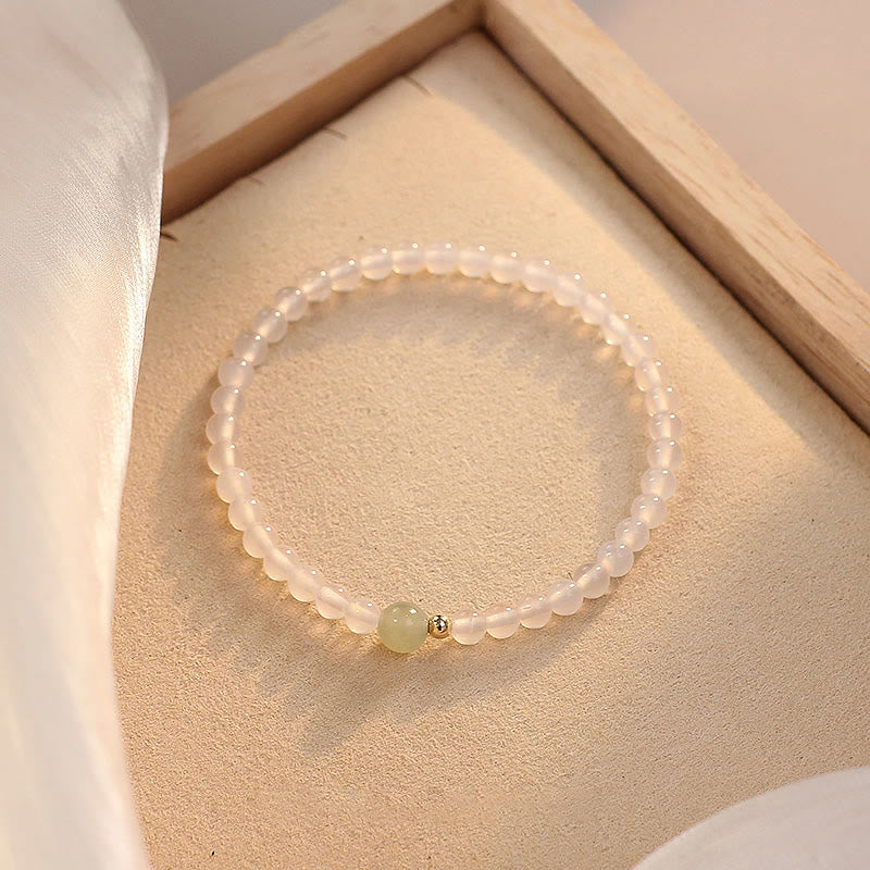 Bracelet de protection porte-bonheur en jade et agate blanche naturelle 15 cm