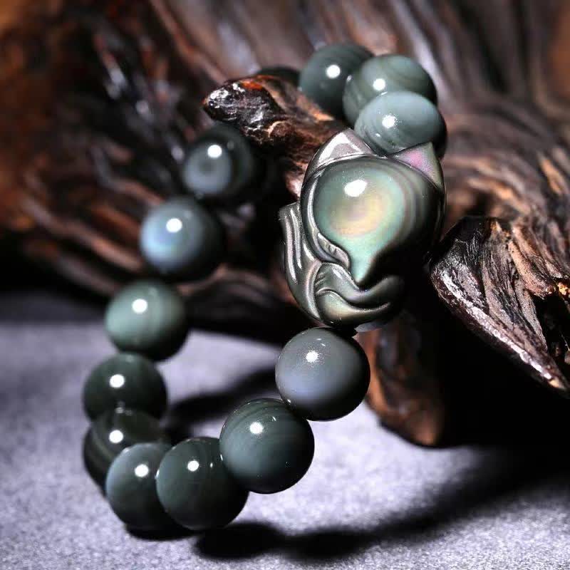 Rainbow Obsidian Healing Bracelet with Fox Charm