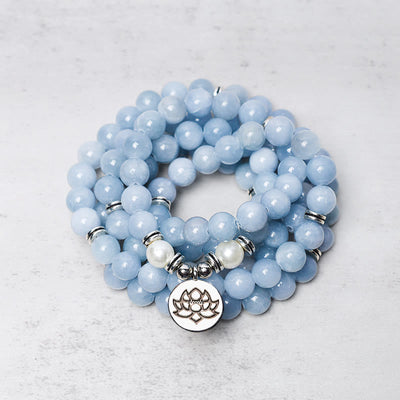 Mala 108 perles en aigue-marine pour la méditation et la guérison