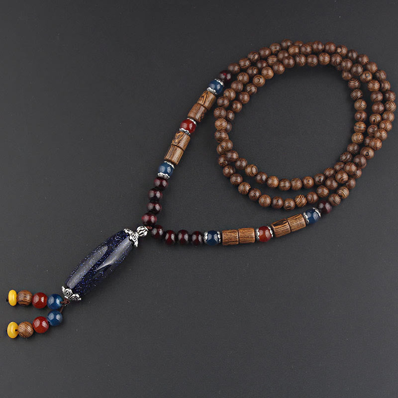 Collier d'équilibre en bois de wengé et agate pour la paix et la protection