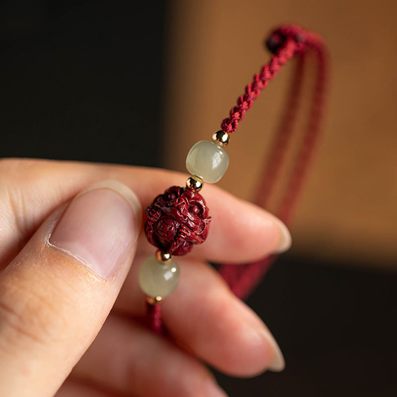 Chinese Zodiac Jade Fu Luck Rope Bracelet