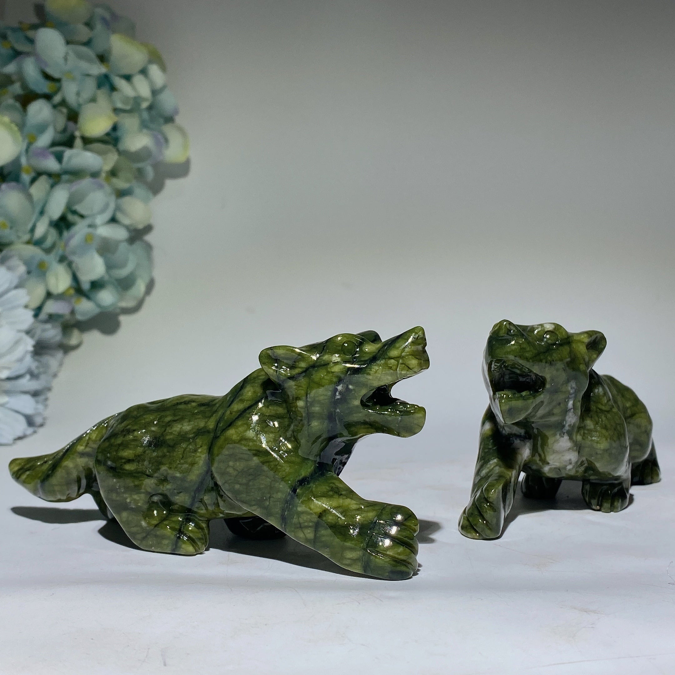 6.0" Serpentine Crystal Wolf Carving for Healing Display