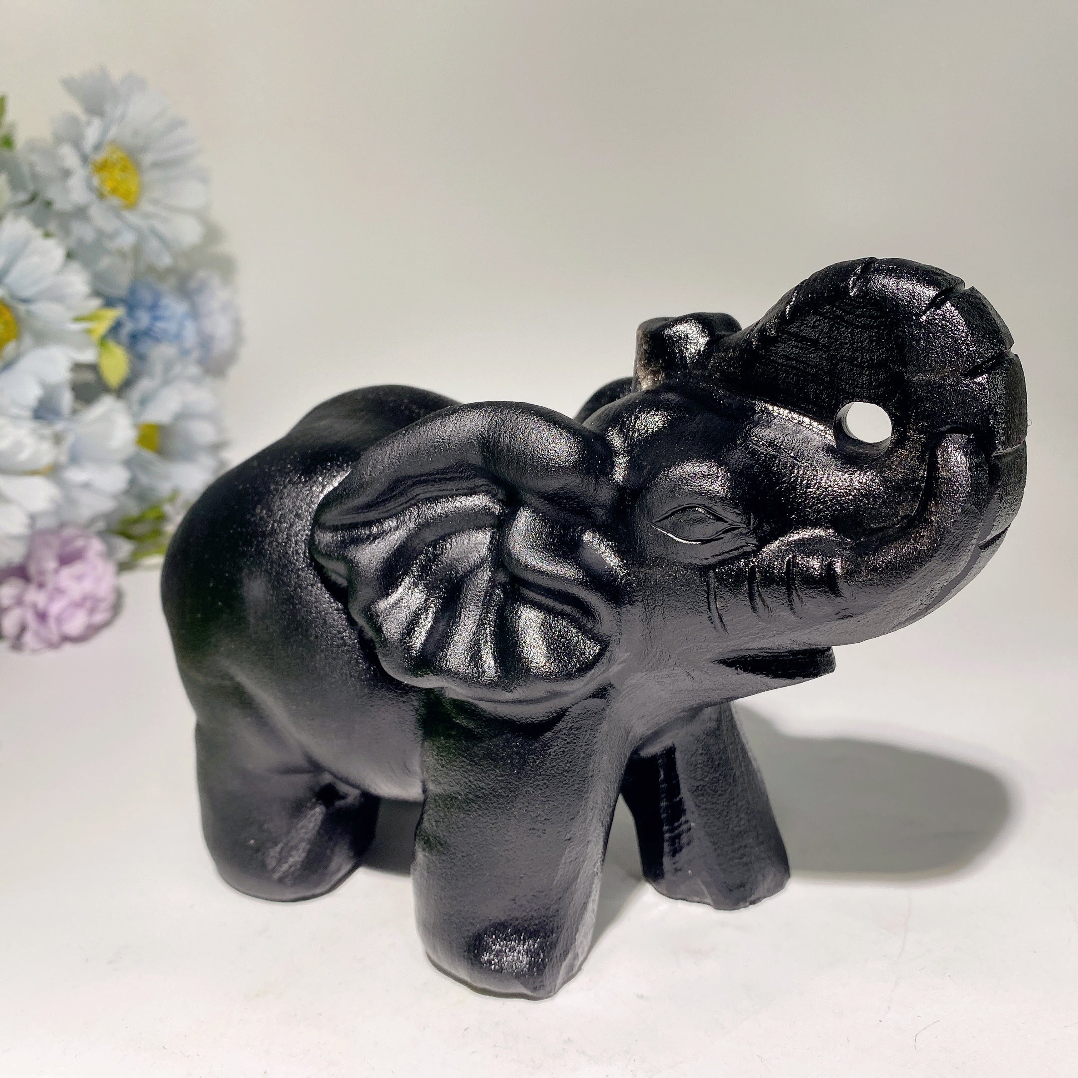 Statue d'éléphant en obsidienne de 6,1 pouces, cristal de guérison