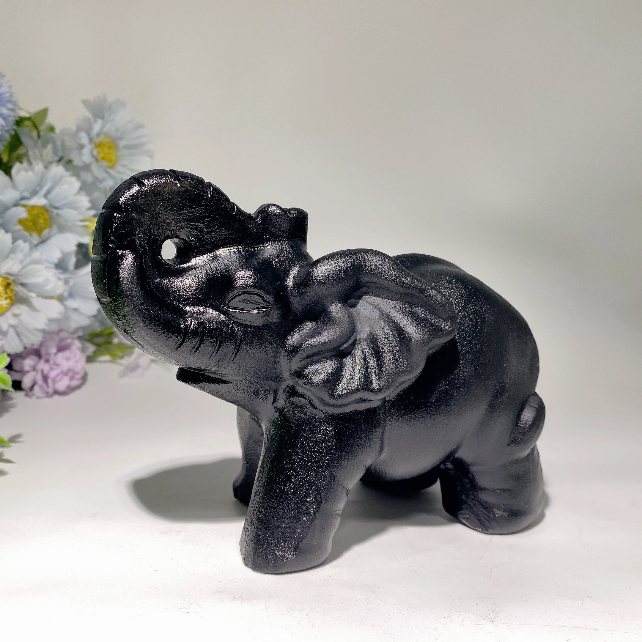Statue d'éléphant en obsidienne de 6,1 pouces, cristal de guérison
