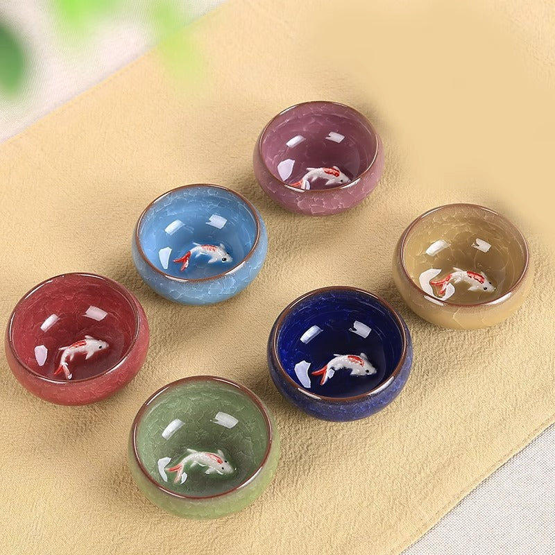 Tasse à thé en céramique motif carpe koï 6,1 cm | Bol porte-bonheur Kung Fu