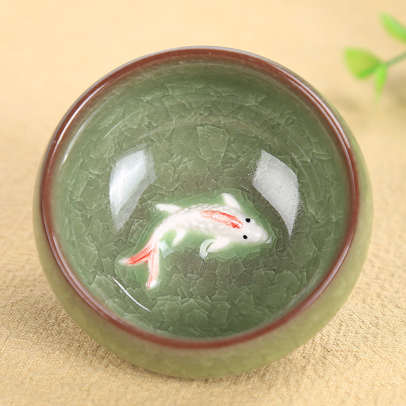 Tasse à thé en céramique motif carpe koï 6,1 cm | Bol porte-bonheur Kung Fu